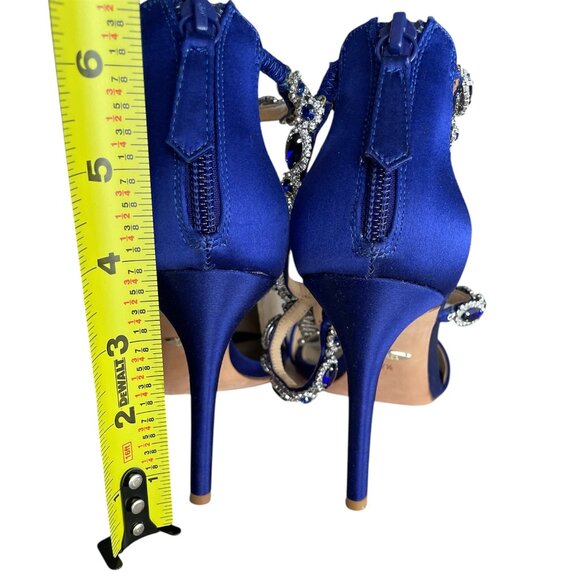 Badgley Mischka Georgia Cobalt Satin Strappy Jeweled High Heels,  Women's 7.5 - Picture 10 of 10